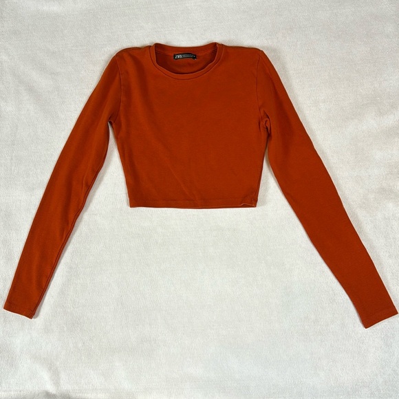 ZARA Fall Rust Cropped Long Sleeve, Size M - Picture 1 of 3
